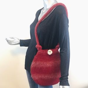 Connie Stafford Handmade Purse Wool Blend Knit Hobo Boho Shoulder Bag Red Stripe